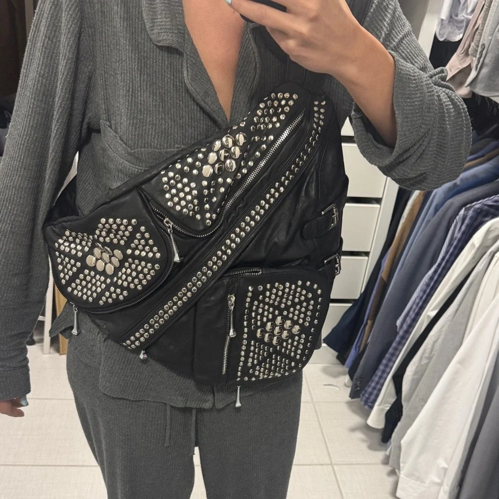 Black Studded Crossbody Bag - Picture 3 of 12